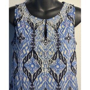 INC. international concepts blue tank Blouse Size S beaded sequence Light